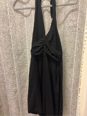 Black Halter Mini Dress with Ruched Bodice